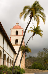 Fototapeta na wymiar Cloudy stormy day at Santa Barbara Mission