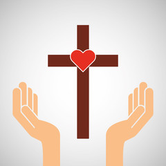 hands with cross and sacred heart icon vector illustration