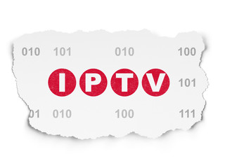 Web design concept: IPTV on Torn Paper background