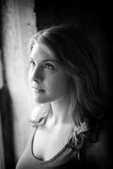 Beautiful Young Woman Shot in Black and White Window Light