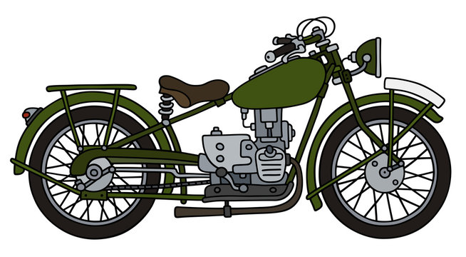 Hand Drawing Of A Vintage Green Motorbike