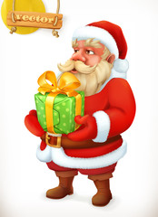Santa Claus cartoon character. Christmas gift. 3d vector icon