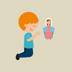 cute boy blessed on bible desing icon vector illustration