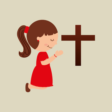 girl praying red dress brown cross clip art preview