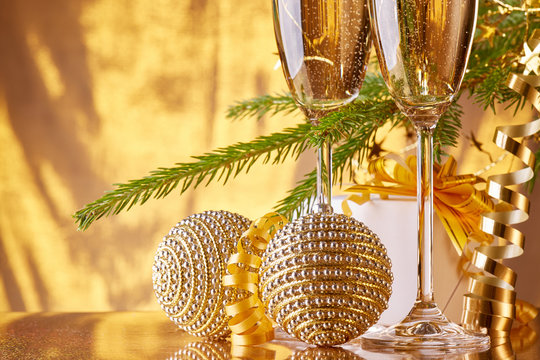 Champagne. New year and Christmas.