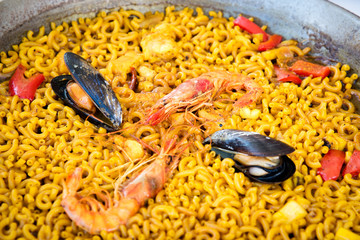 Seafood pasta paella, spanish cuisine .