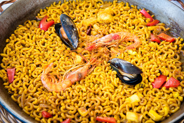 Seafood pasta paella, spanish cuisine .
