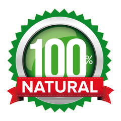 Natural badge vector with red ribbon