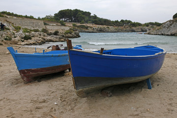 Naklejka na ściany i meble old blue wooden boats