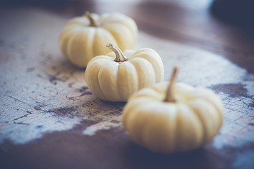 White Pumpkins on Farm Table