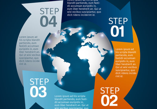 Blue Orange And Gray World Globe Steps Infographic Template