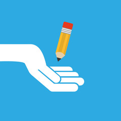 hand hold icon smartphone and pencil design flat isolated vector illustration eps 10