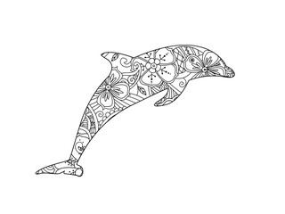 Obraz premium Coloring page with dolphin isolated on white background.