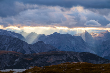 Fototapeta na wymiar Mountains Panorama of the Dolomites at Sunrise with clouds