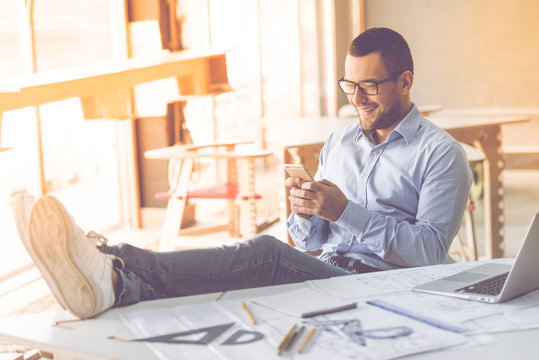 Handsome businessman working