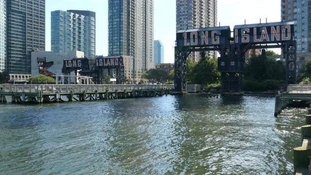 River Waves, Docks on East River in Long Island City, Queens, New York Waterfront
