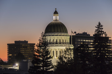 California State Capitorl Building Dome at Dusk