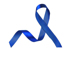 Blue ribbon on white background