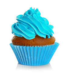 Fresh tasty cupcake isolated on white