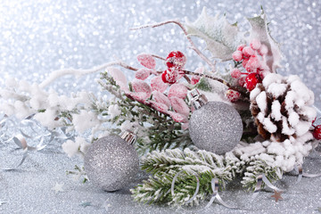 Christmas card with silver balls