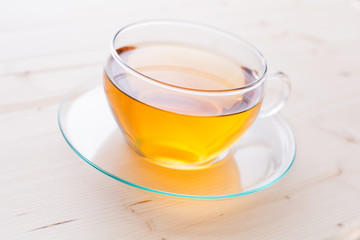 A Cup Of Tea On A Wooden Board