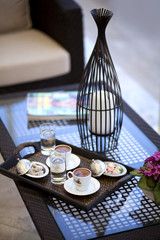 Delicious Turkish coffee in a traditional porcelain cup