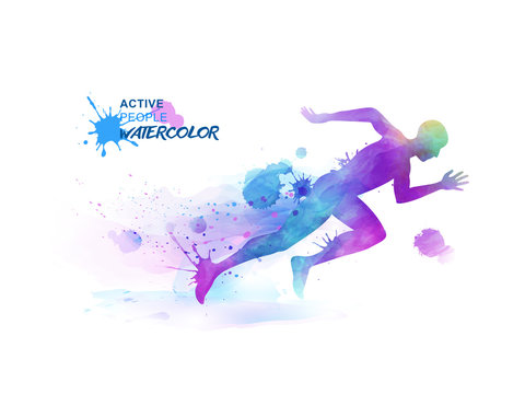Watercolor running people