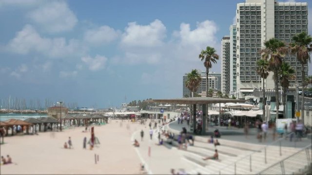 Tel Aviv city Israel beach board walk time lapse