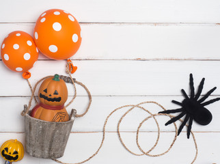 halloween object concept with wooden background
