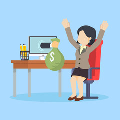 businesswoman get money from computer