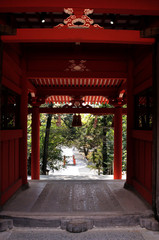 Gate of a Japanese Shrine in Shimonoseki city, JAPAN. It is in March. 