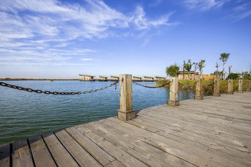 Obraz premium The wood bridge in wetland park