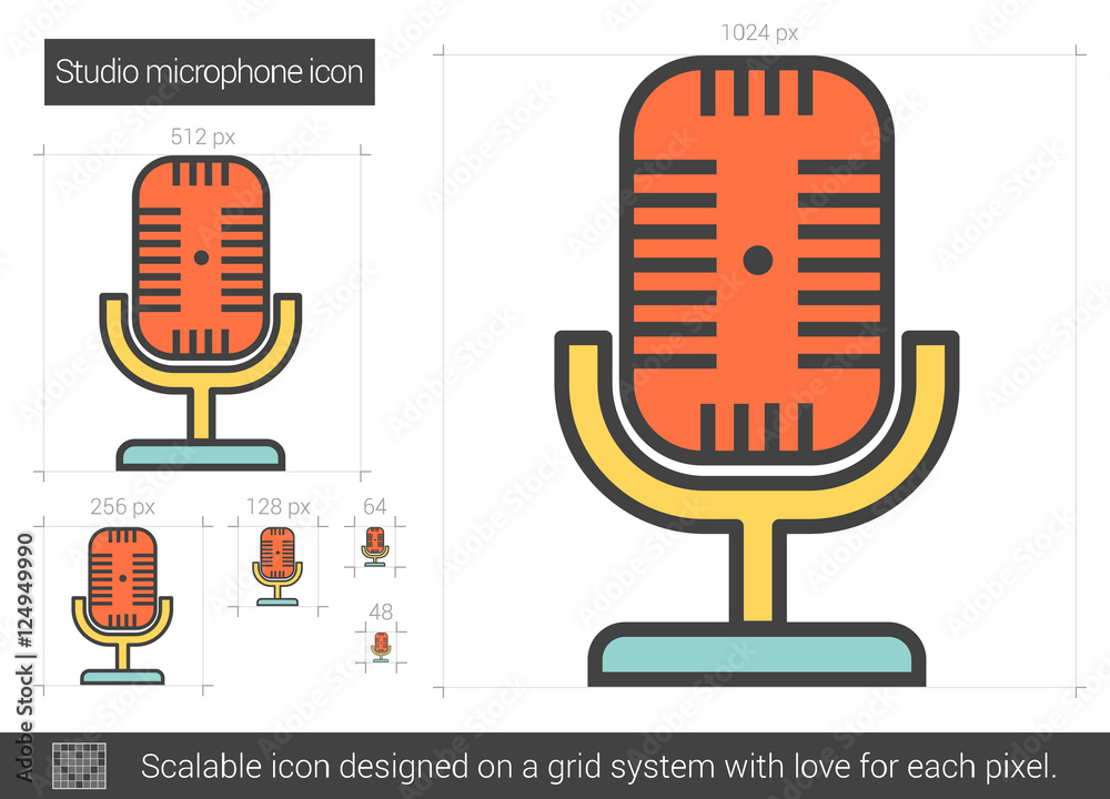 Wall mural studio microphone line icon.