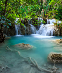 Fototapeta na wymiar Erawan waterfall National Park Kanjanaburi Thailand