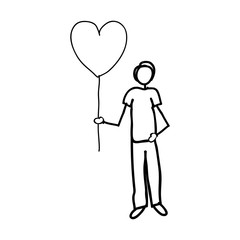 man holding heart balloon cartoon vector illustration design 