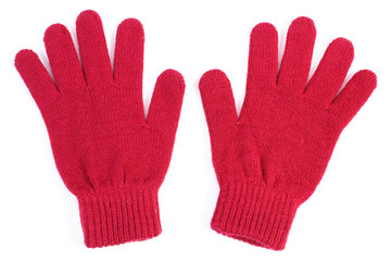Pair of woolen gloves for woman on white background