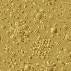 Obraz premium Seamless pattern of snowflakes. Golden snowflakes on dark background. EPS 8.