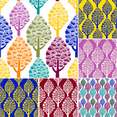 Vector backgrounds set, forest, trees, Christmas and New Year wrapping papers