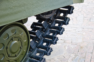 Detail of the old soviet tank tracks and wheels
