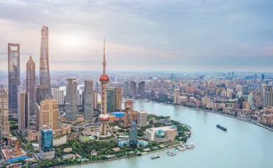 Foto op Plexiglas Shanghai Luchtfoto van de skyline van Shanghai van China.