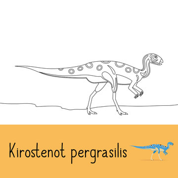 Coloring page for kids with Kirostenot pergrasilis dinosaur and colored preview. Vector illustration