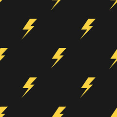Yellow lightnings black vector seamless pattern