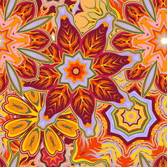 Unique hand drawn abstract vector floral background. Seamless pattern.