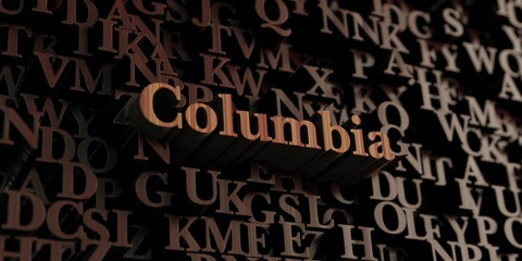 Columbia - Wooden 3D rendered letters/message.  Can be used for an online banner ad or a print postcard.