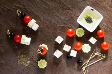 Greek salad with fresh vegetables, feta cheese and olives. Top v