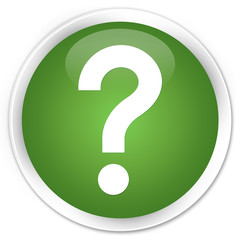 Question mark icon soft green glossy round button