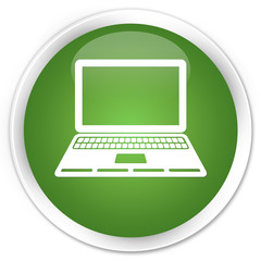 Laptop icon soft green glossy round button