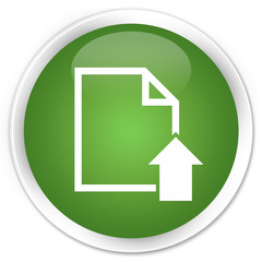 Upload document icon soft green glossy round button