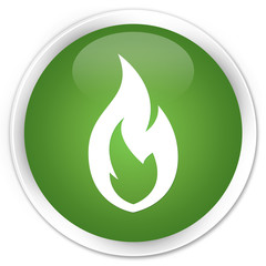 Fire flame icon soft green glossy round button