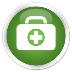 First aid kit bag icon soft green glossy round button